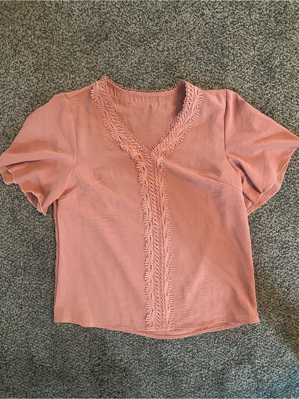 Women's Pink Lace-Trim V-Neck Blouse